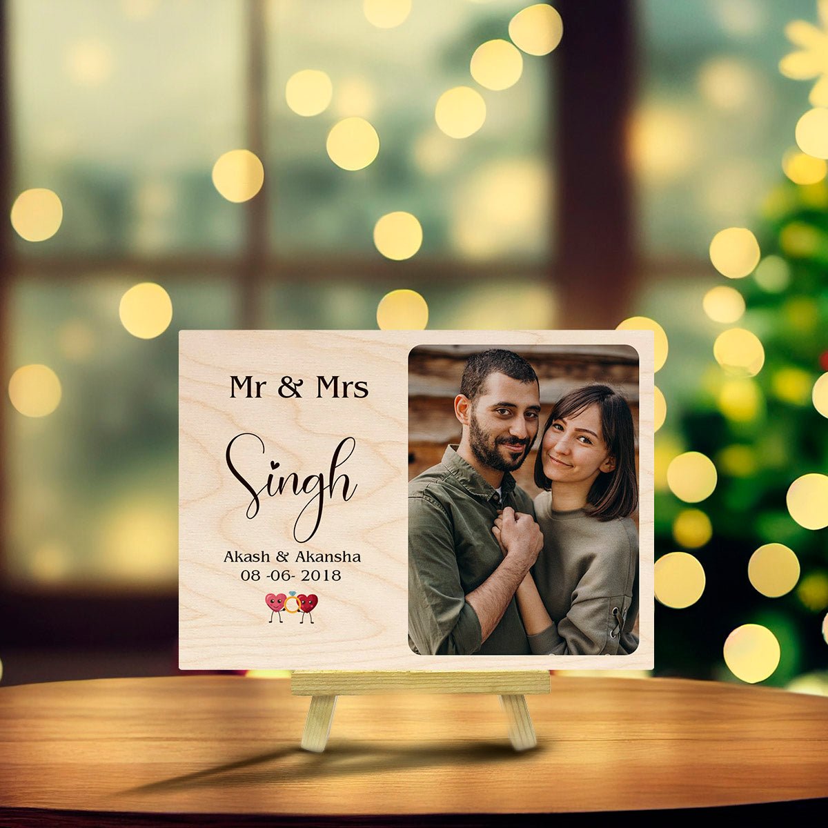 Wedding Plaque in Wood with Personalized Mr and Mrs Names Design - Sblossom
