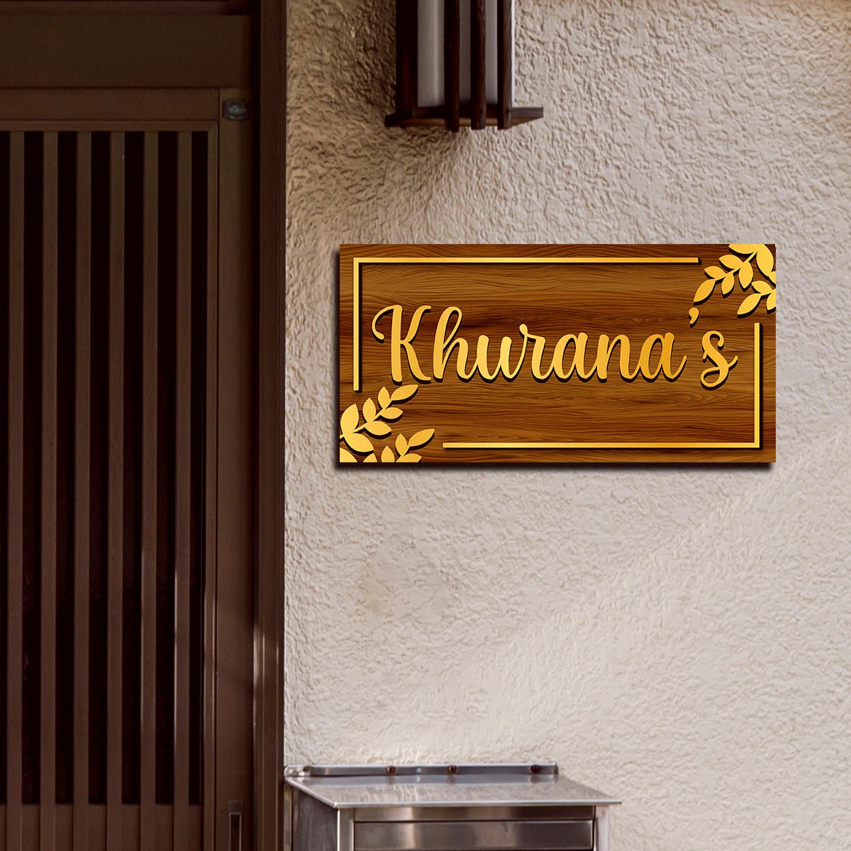 Wheat-Leaf Name Plate for House Door – Gold Acrylic - Sblossom