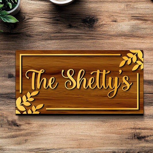 Wheat-Leaf Name Plate for House Door – Gold Acrylic - Sblossom