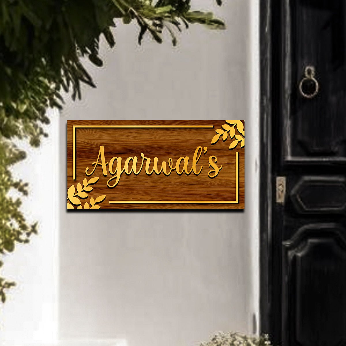 Wheat-Leaf Name Plate for House Door – Gold Acrylic - Sblossom