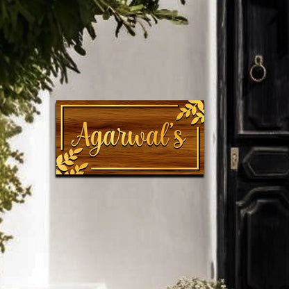Wheat-Leaf Name Plate for House Door – Gold Acrylic - Sblossom