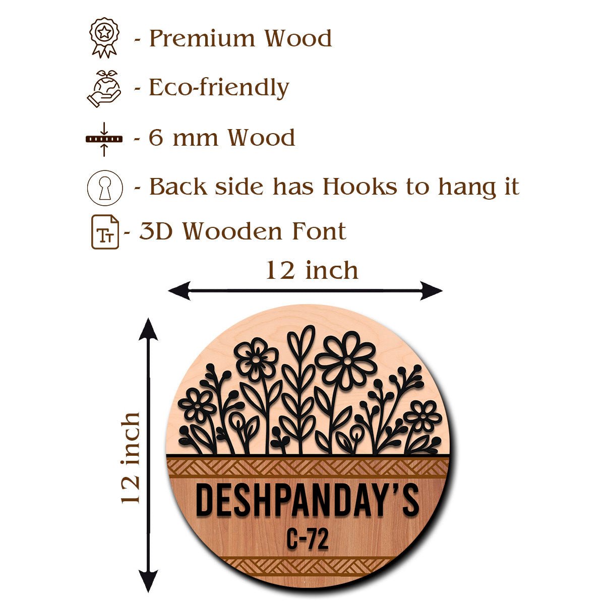 Wildflower Cut-Out Wood Door Name Plates, 12x12 Inch - Sblossom