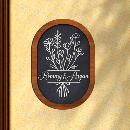 Wildflower-Oval Fancy House Name Plate for Front Door - Sblossom