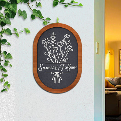 Wildflower-Oval Fancy House Name Plate for Front Door - Sblossom