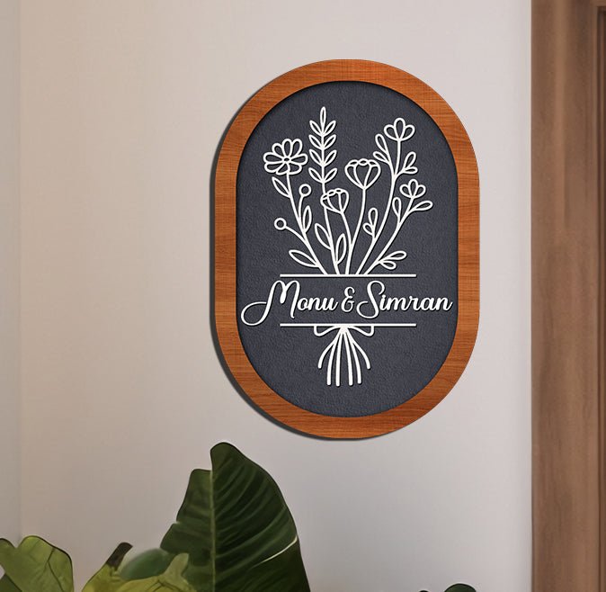 Wildflower-Oval Fancy House Name Plate for Front Door - Sblossom