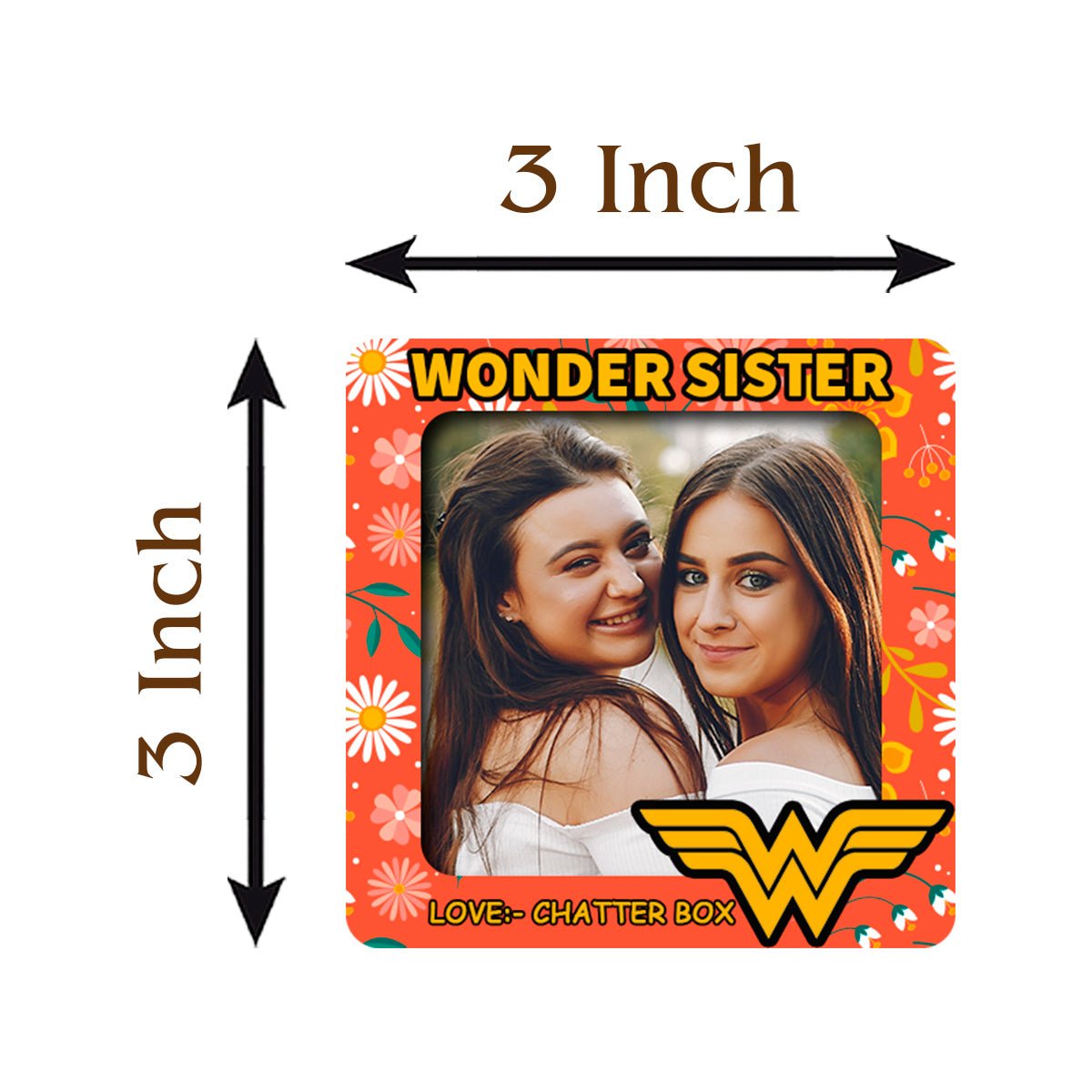 Wonder Sister Floral Magnet in Wood with Personalized Photo Print - Sblossom