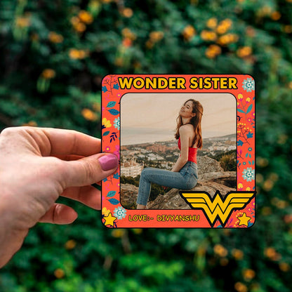 Wonder Sister Floral Magnet in Wood with Personalized Photo Print - Sblossom