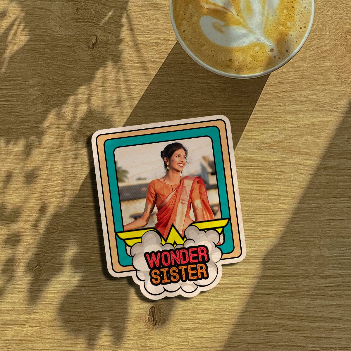 Wonder Sister Fridge Magnet in Wood with Comic Teal Photo - Sblossom