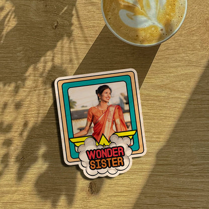 Wonder Sister Fridge Magnet in Wood with Comic Teal Photo - Sblossom