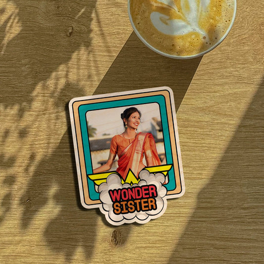 Wonder Sister Fridge Magnet in Wood with Comic Teal Photo - Sblossom