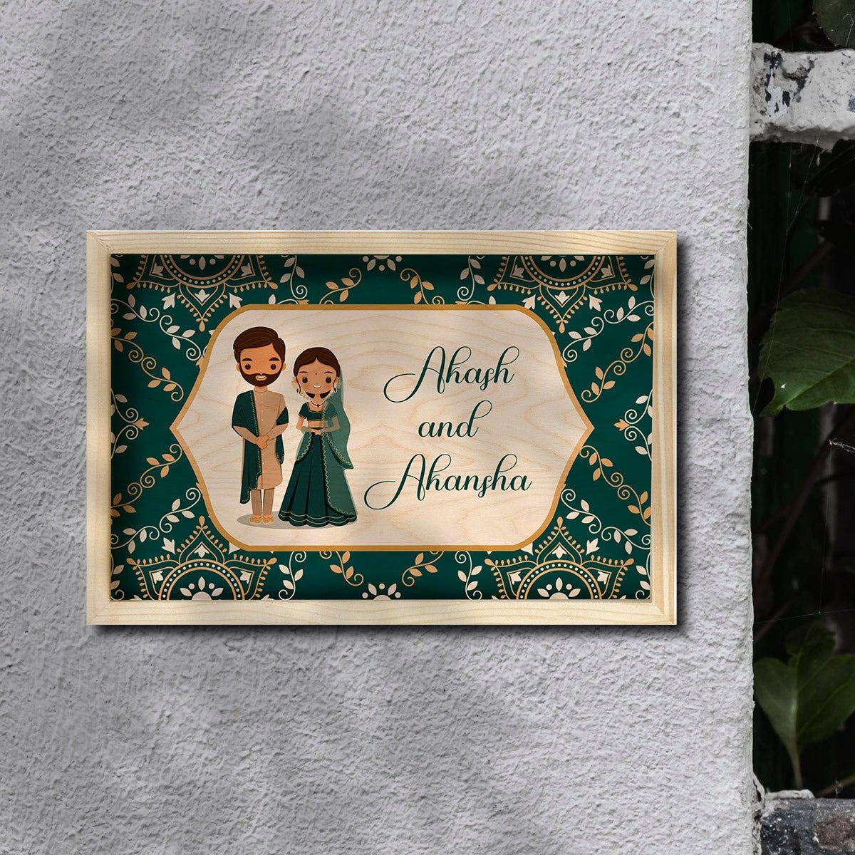 Wood Name Board for Home Door – Couple Frame - Sblossom