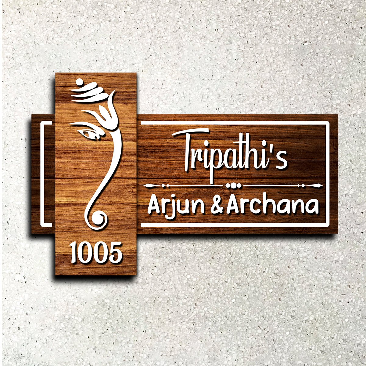 Wood Name Plate for Door – Cross-Panel Ganesha in 3D - Sblossom