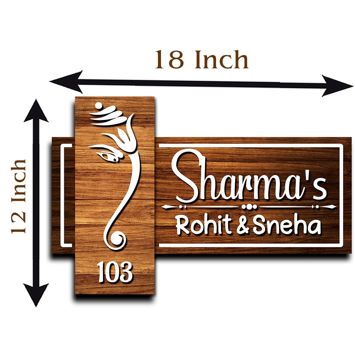 Wood Name Plate for Door – Cross-Panel Ganesha in 3D - Sblossom