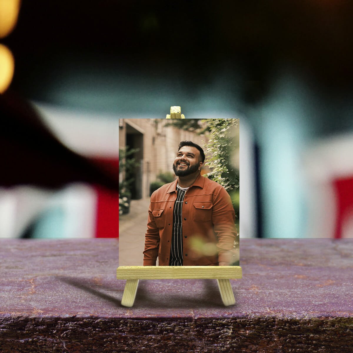 Wood Print Art Miniature with Personalized Couple Photo and Stand - Sblossom