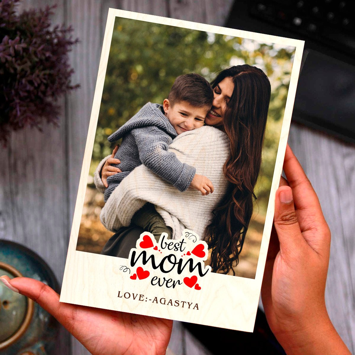 Wood Print for Mom with Personalized Photo and Warm Mom Theme - Sblossom