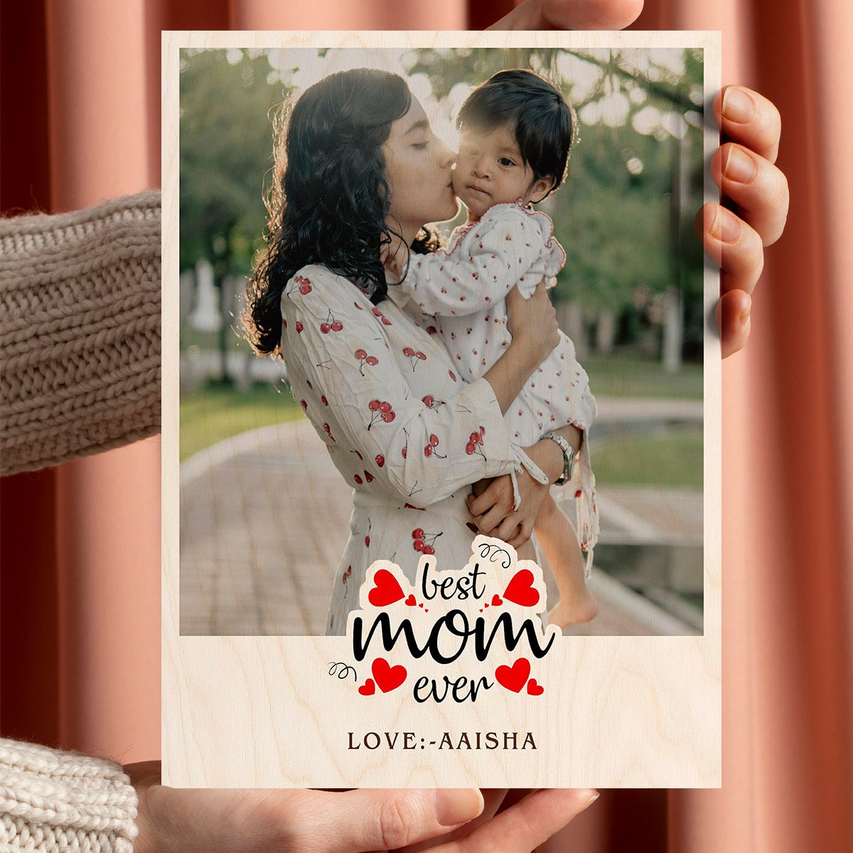 Wood Print for Mom with Personalized Photo and Warm Mom Theme - Sblossom