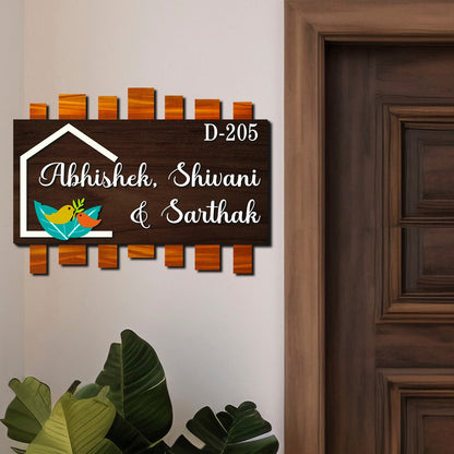 Wooden 3D Entrance Name Plate Design for Home Door - Sblossom