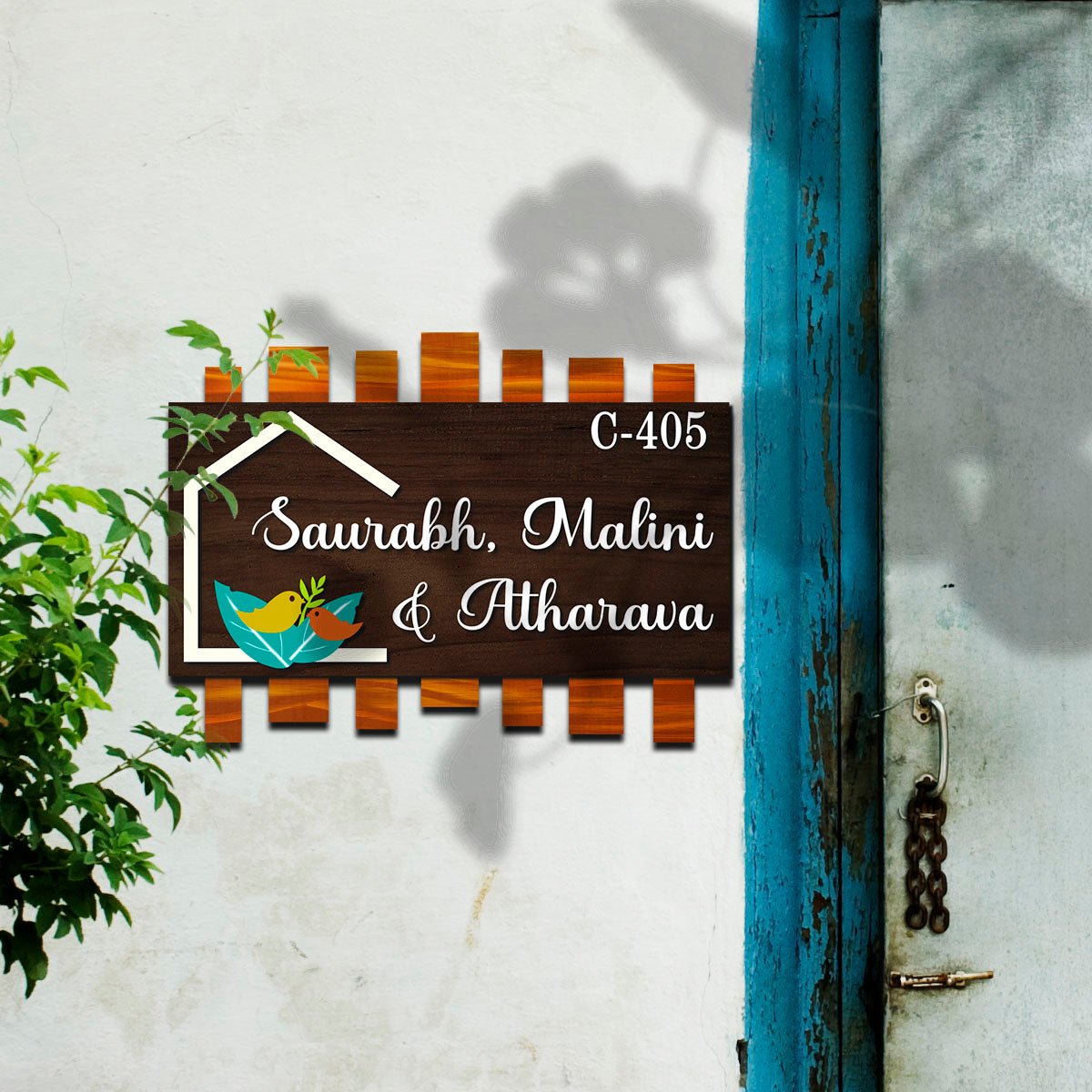 Wooden 3D Entrance Name Plate Design for Home Door - Sblossom