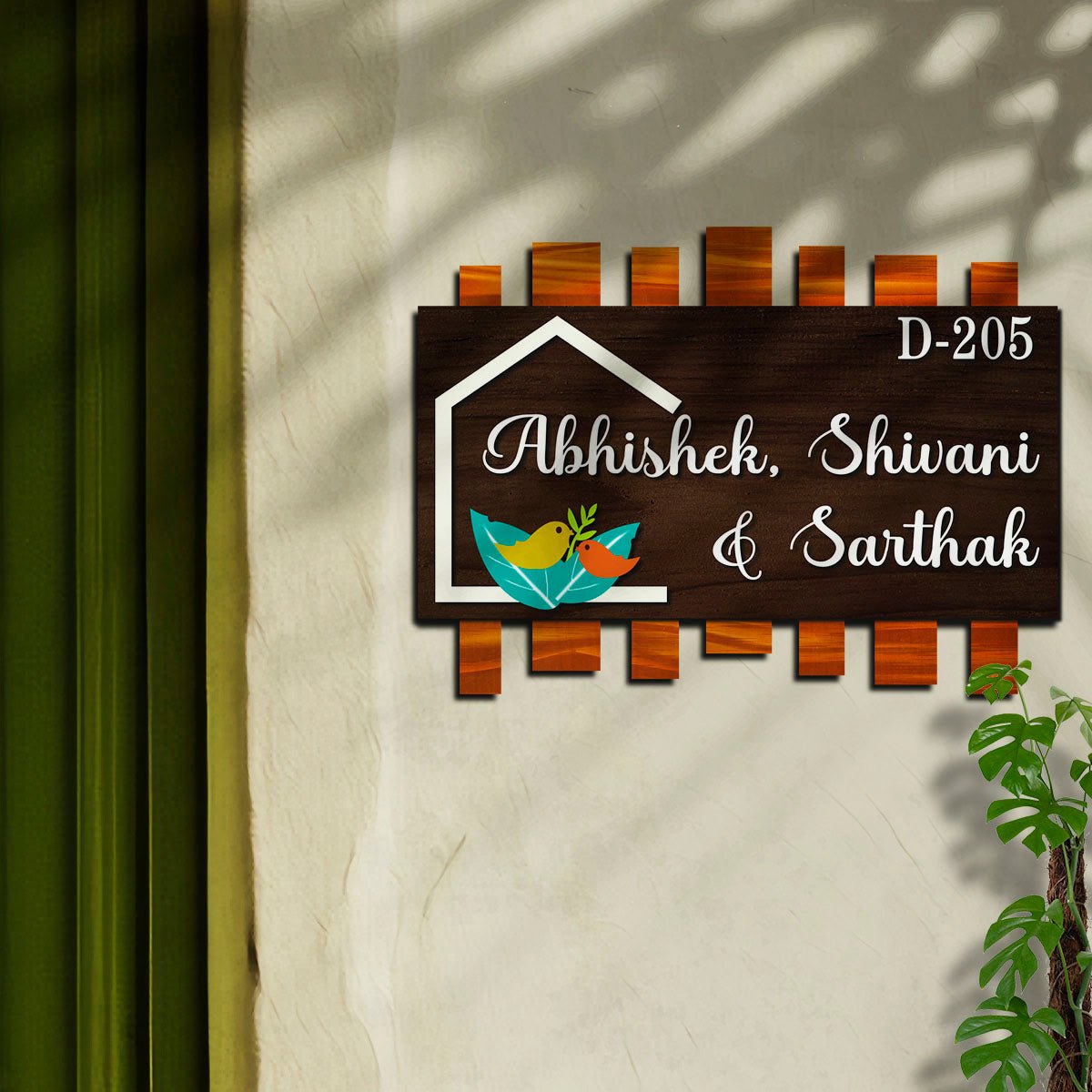 Wooden 3D Entrance Name Plate Design for Home Door - Sblossom