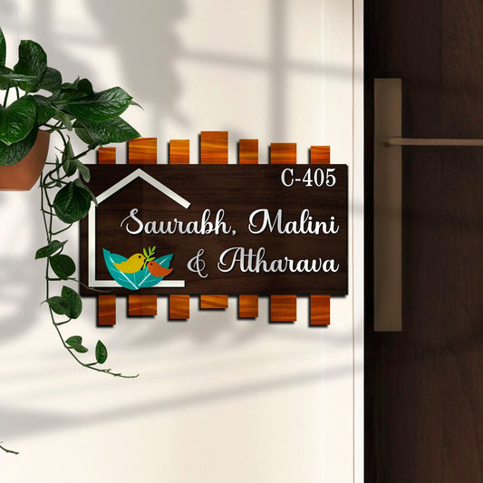 Wooden 3D Entrance Name Plate Design for Home Door - Sblossom