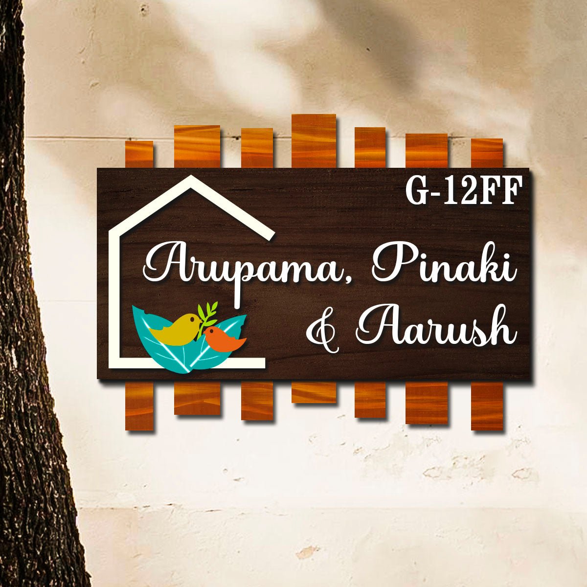 Wooden 3D Entrance Name Plate Design for Home Door - Sblossom
