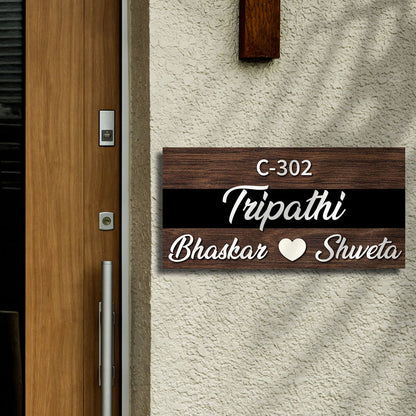 Wooden 3D Name Plate – Couple with Surname Band - Sblossom