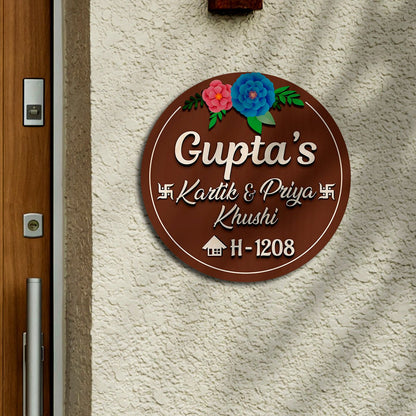 Wooden Circle Name Plate Design – Circular Family for Home - Sblossom