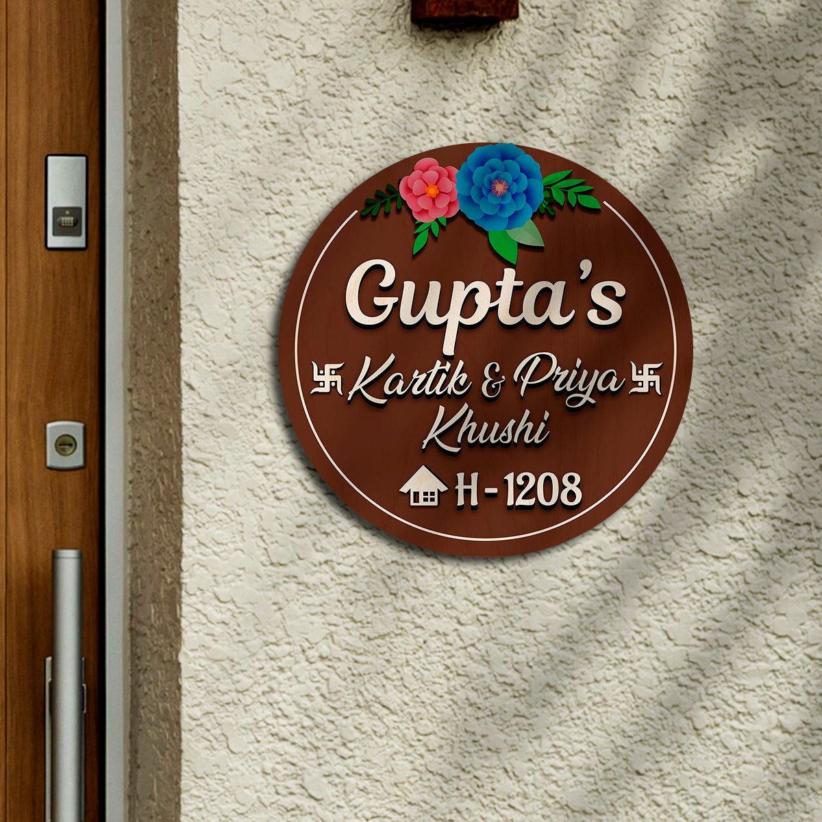 Wooden Circle Name Plate Design – Circular Family for Home - Sblossom