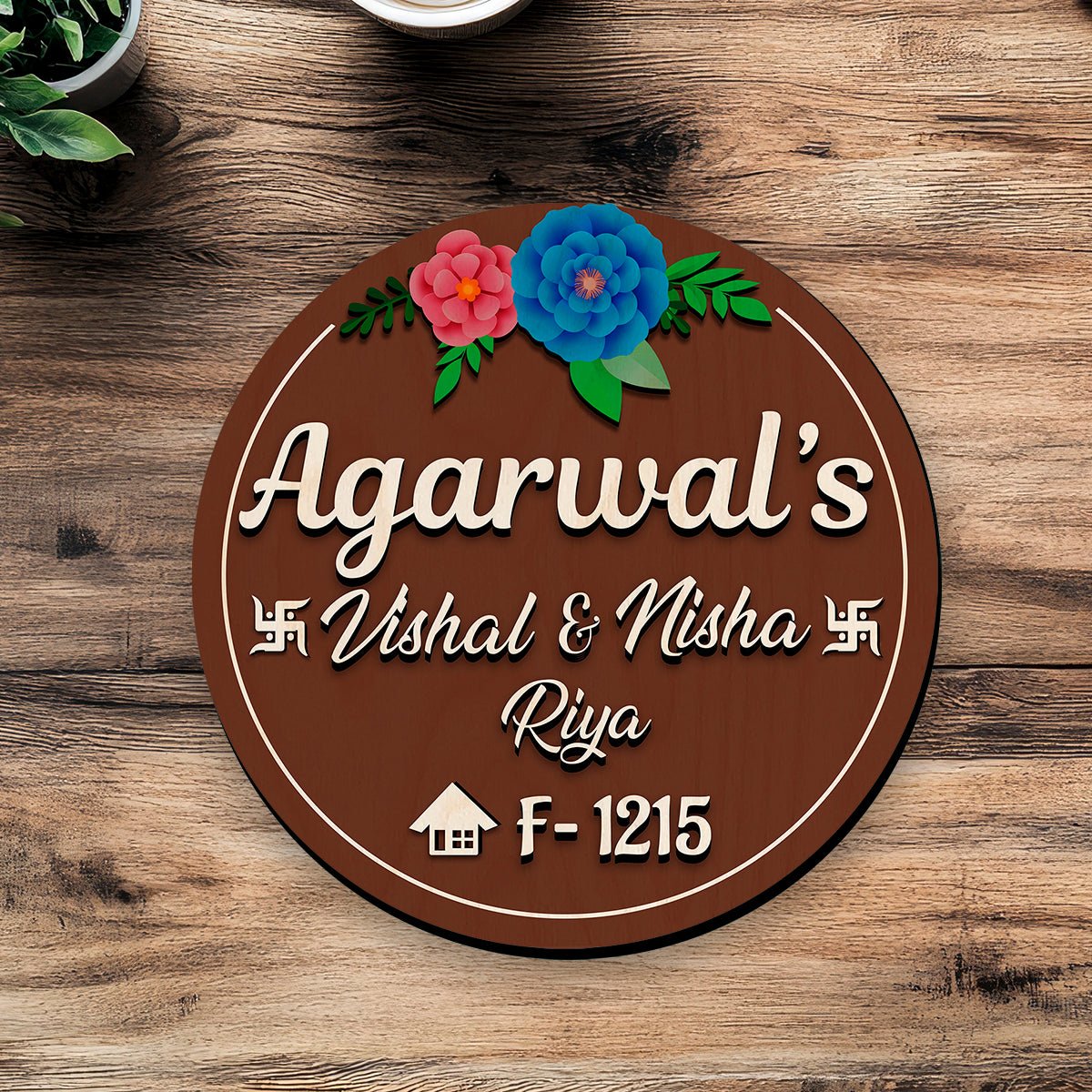 Wooden Circle Name Plate Design – Circular Family for Home - Sblossom