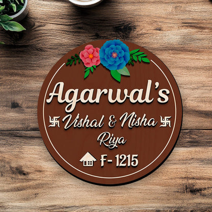 Wooden Circle Name Plate Design – Circular Family for Home - Sblossom