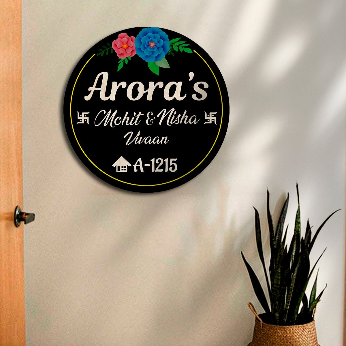 Wooden Circle Name Plate Design – Circular Family for Home - Sblossom