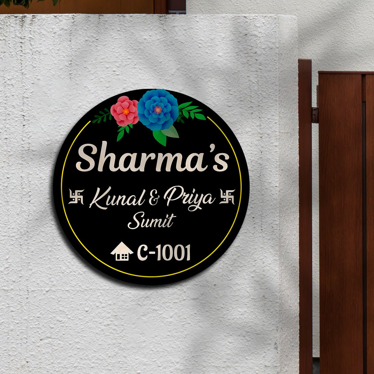 Wooden Circle Name Plate Design – Circular Family for Home - Sblossom