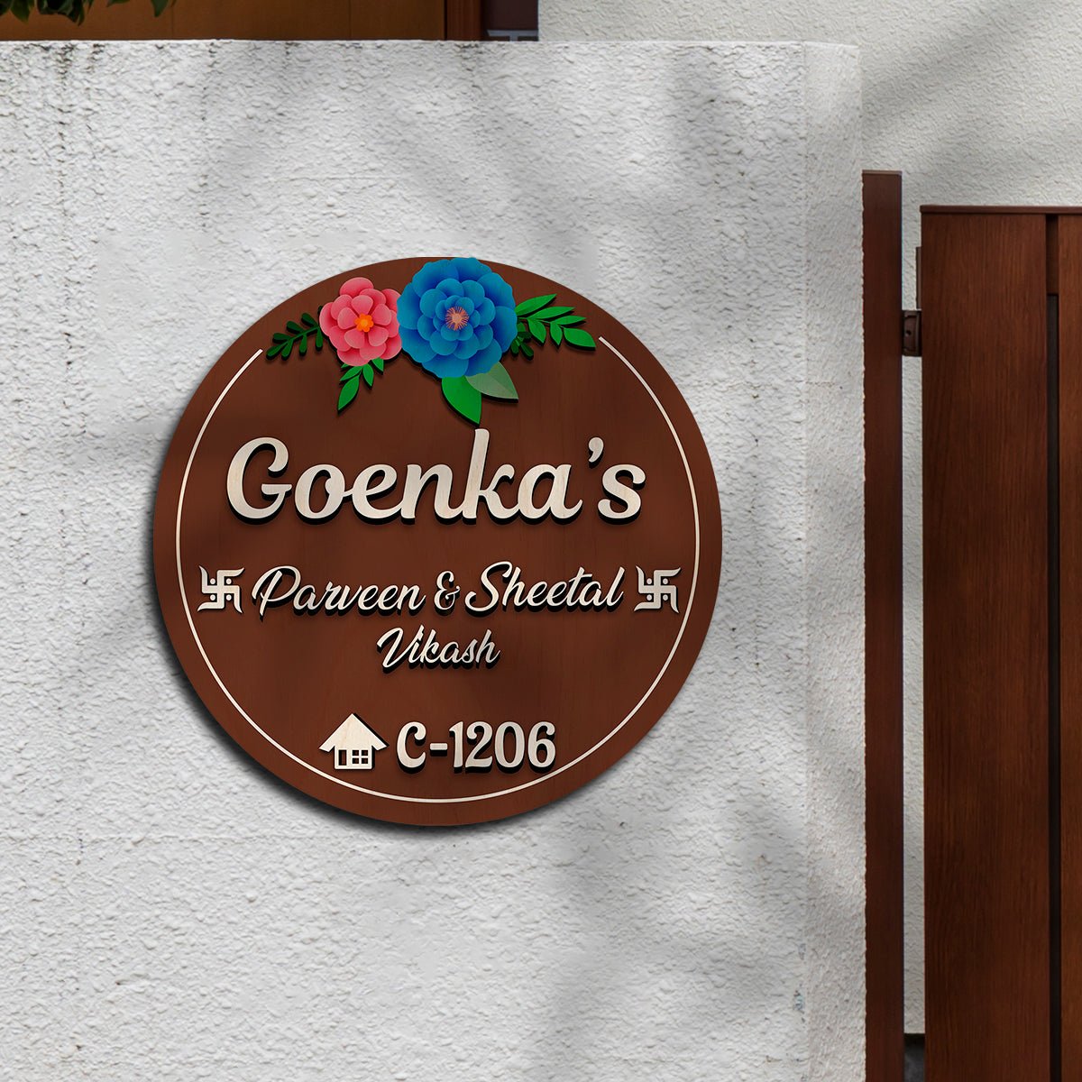 Wooden Circle Name Plate Design – Circular Family for Home - Sblossom