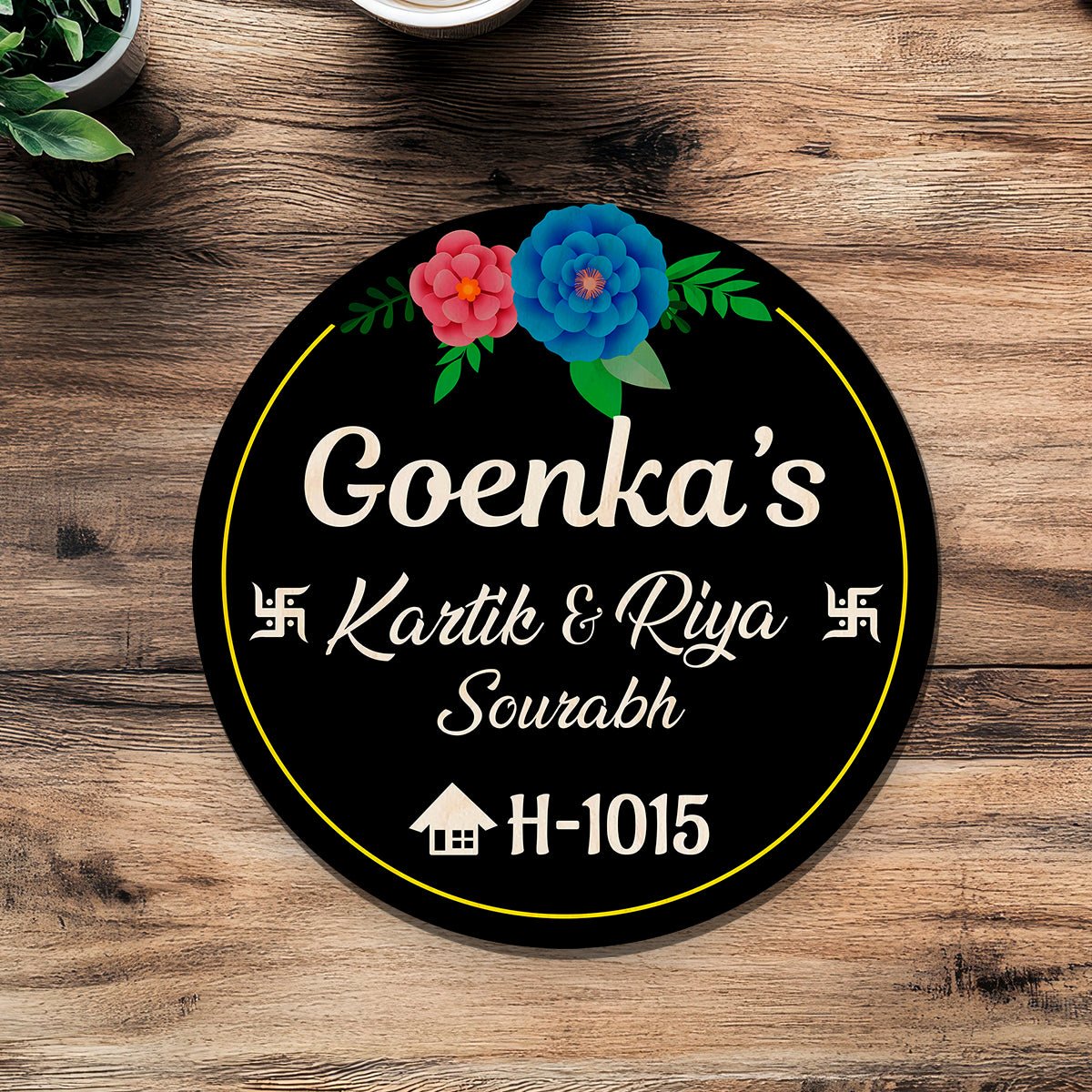 Wooden Circle Name Plate Design – Circular Family for Home - Sblossom