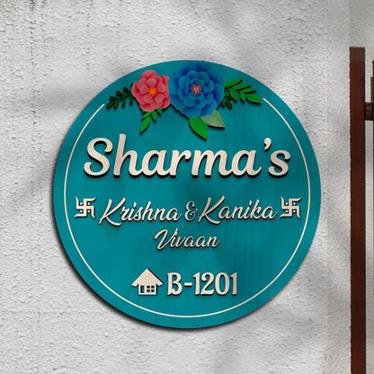 Wooden Circle Name Plate Design – Circular Family for Home - Sblossom