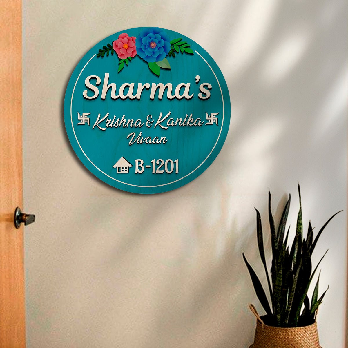 Wooden Circle Name Plate Design – Circular Family for Home - Sblossom