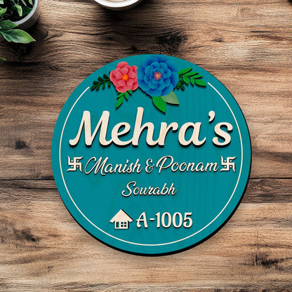 Wooden Circle Name Plate Design – Circular Family for Home - Sblossom