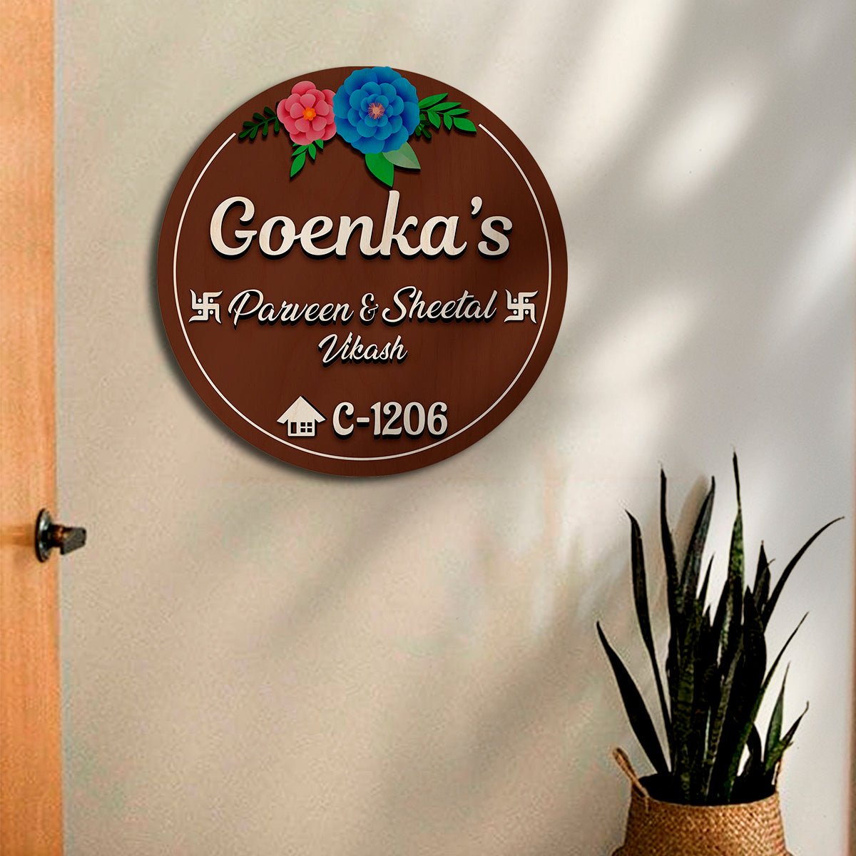 Wooden Circle Name Plate Design – Circular Family for Home - Sblossom