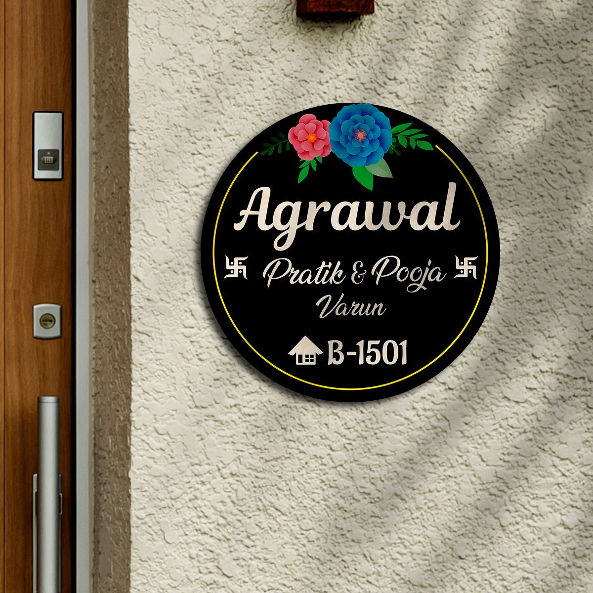 Wooden Circle Name Plate Design – Circular Family for Home - Sblossom