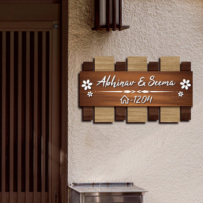 Wooden Couple Name Plate – Walnut Slat Design for Door - Sblossom