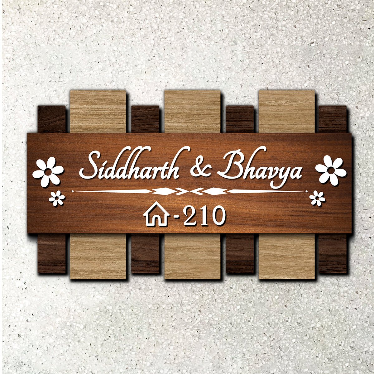 Wooden Couple Name Plate – Walnut Slat Design for Door - Sblossom