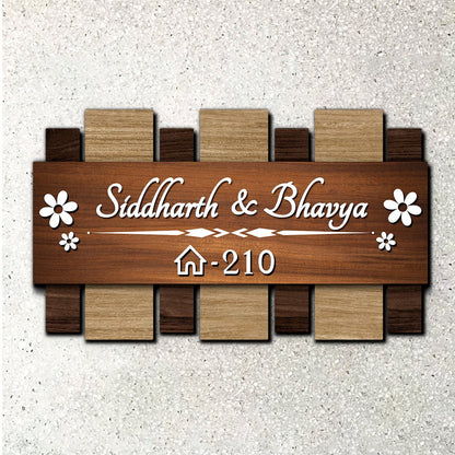Wooden Couple Name Plate – Walnut Slat Design for Door - Sblossom