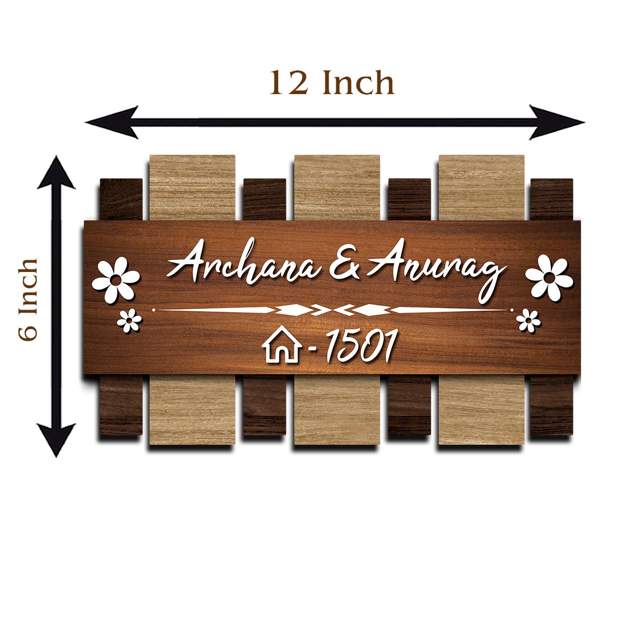 Wooden Couple Name Plate – Walnut Slat Design for Door - Sblossom
