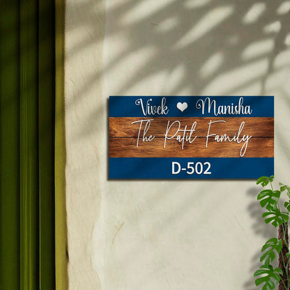 Wooden Family Name Plate – Dual-Tone Blue Bands in 3D - Sblossom