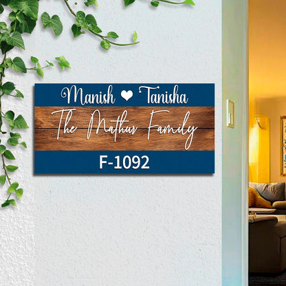 Wooden Family Name Plate – Dual-Tone Blue Bands in 3D - Sblossom