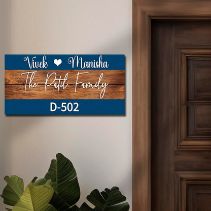 Wooden Family Name Plate – Dual-Tone Blue Bands in 3D - Sblossom