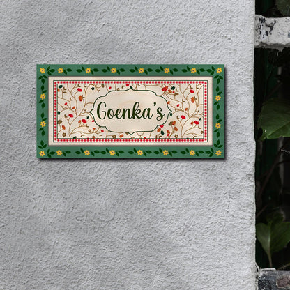 Wooden Floral Name Plate for Home, 12x6 Inch - Sblossom