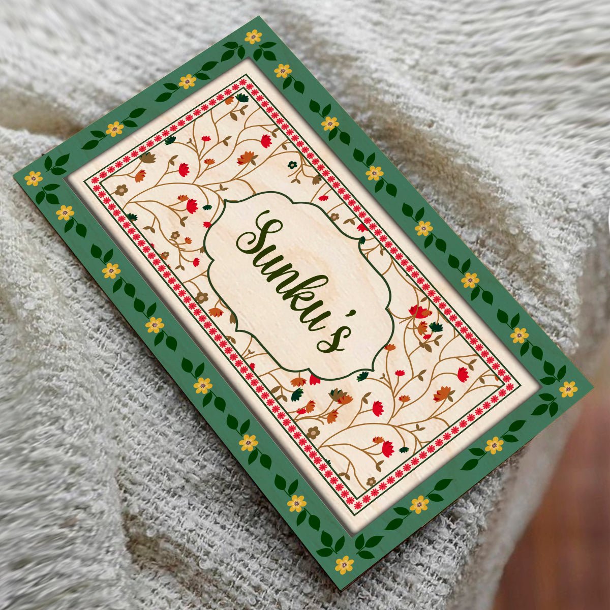 Wooden Floral Name Plate for Home, 12x6 Inch - Sblossom