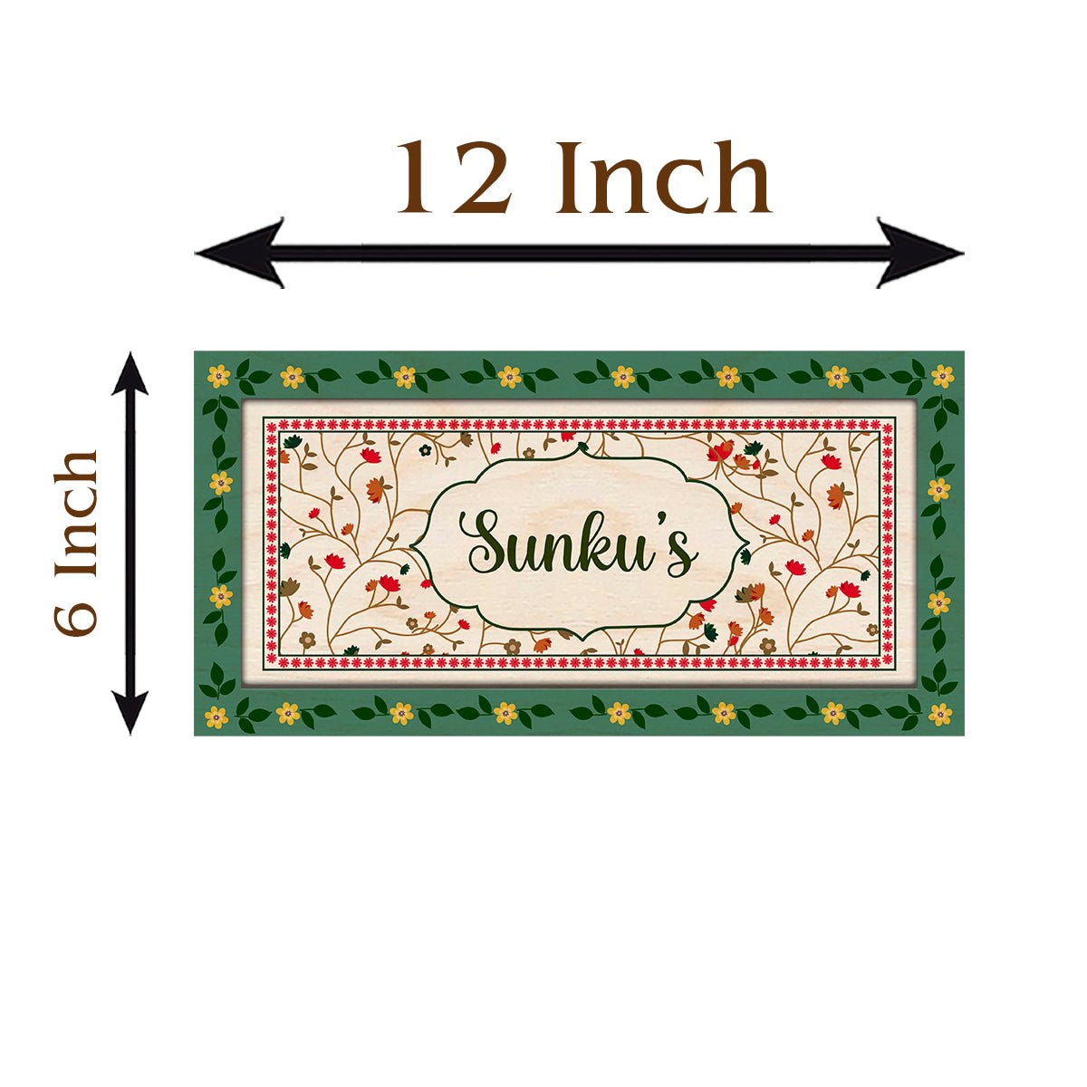 Wooden Floral Name Plate for Home, 12x6 Inch - Sblossom