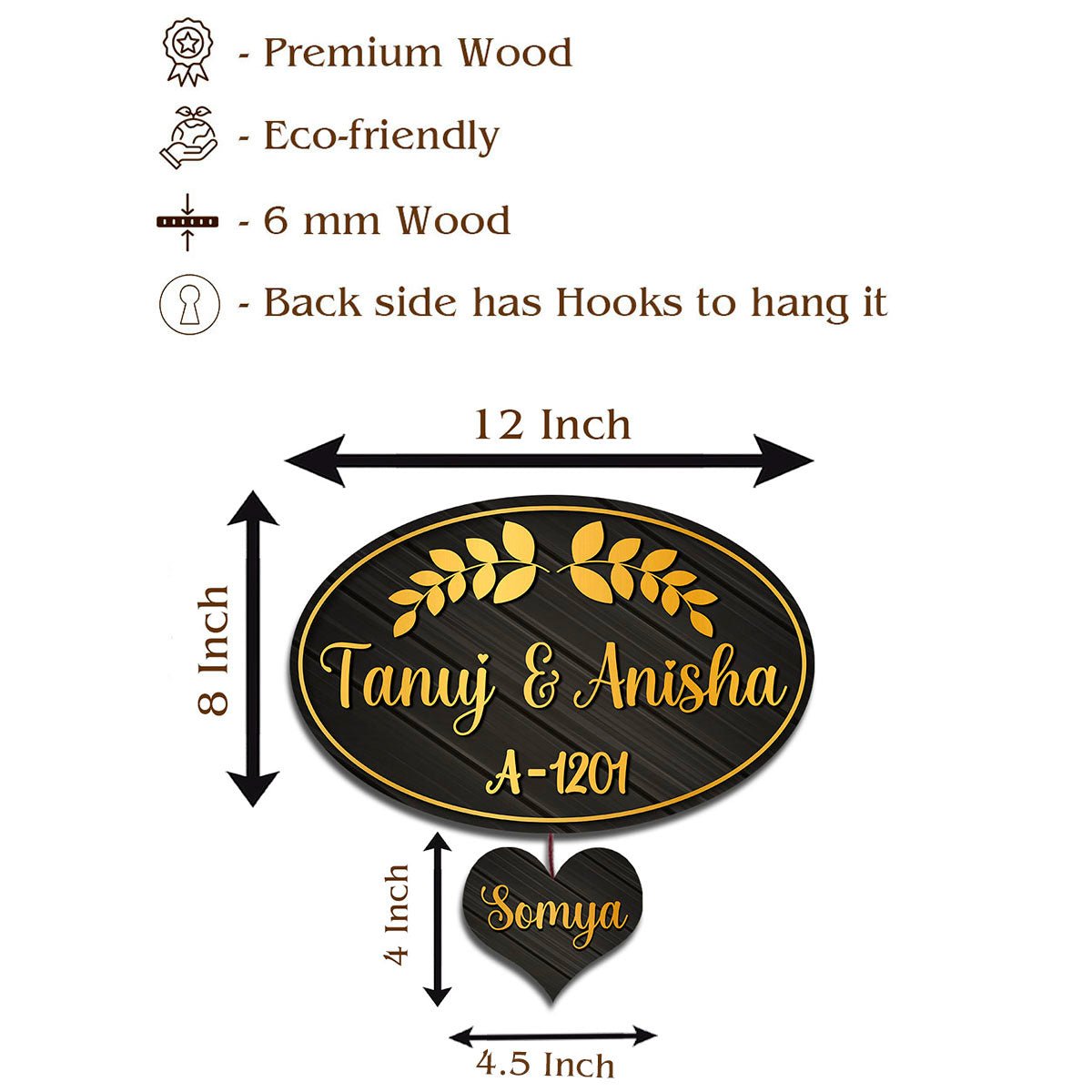 Wooden Golden Name Plate for Home - Sblossom
